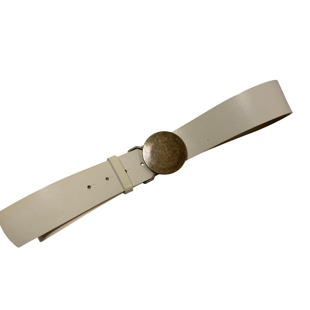 Banana Republic Cream Leather Belt Made in Italy Brass‎ Medallion Buckle XS